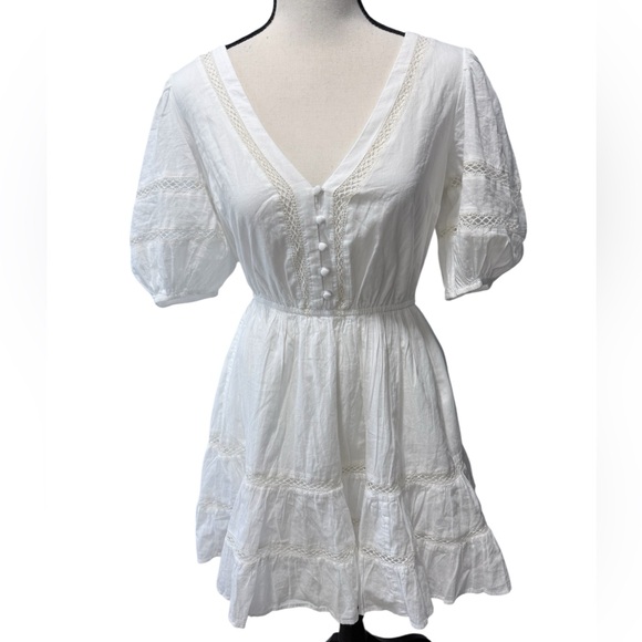 NWT Abercrombie & Fitch Puff Sleeve Button-Through Mini Dress Size Small Petite - Picture 6 of 9